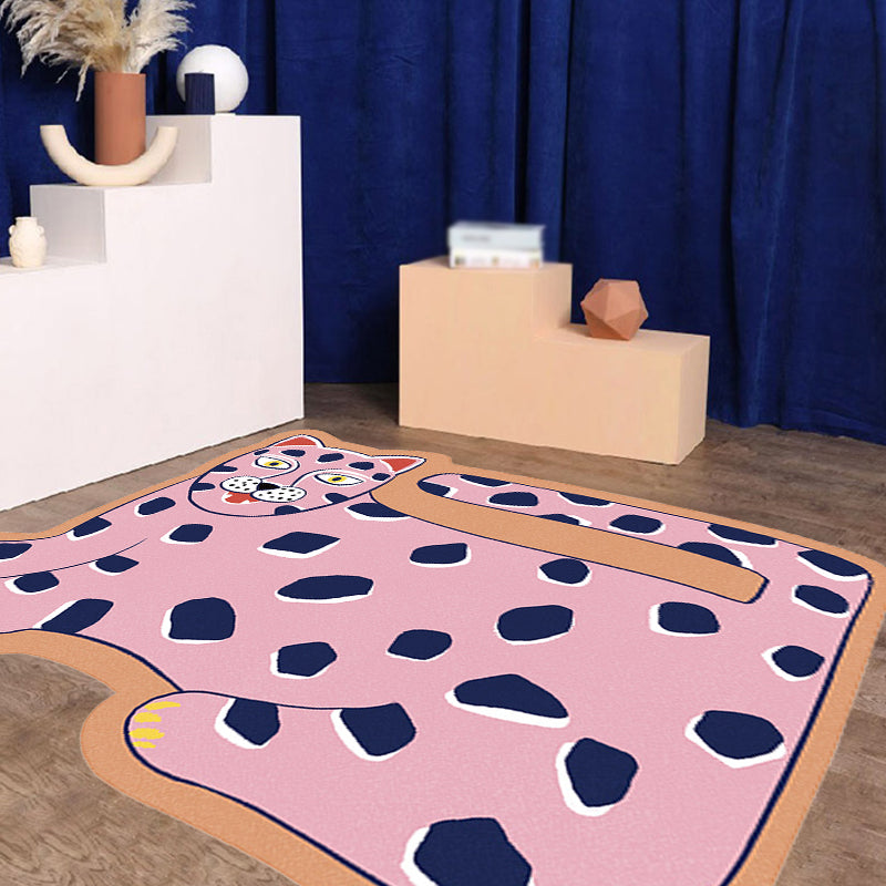 Sikunuo | Stylish children's irregular rug in pink and brown animal tiger lion pattern rug polyester washable rug for the children's room