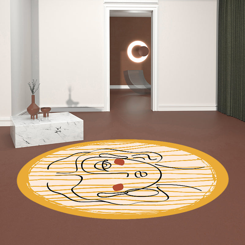 Sikunuo | Novelty Living Room Irregular Rug in Yellow Abstract Virgin Print Rug Polyester Non-Slip Back Area Rug