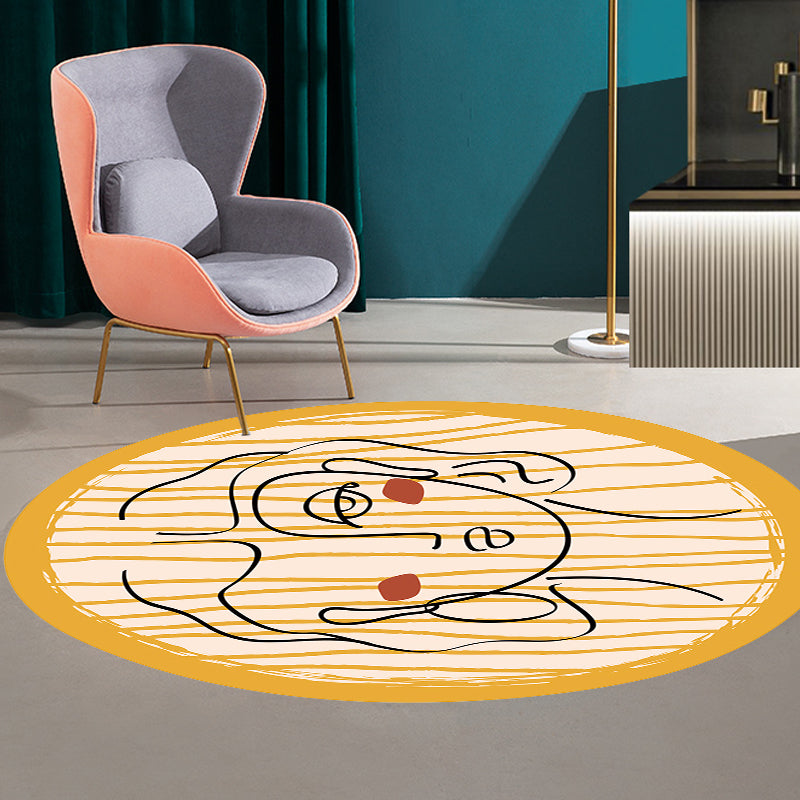 Sikunuo | Novelty Living Room Irregular Rug in Yellow Abstract Virgin Print Rug Polyester Non-Slip Back Area Rug