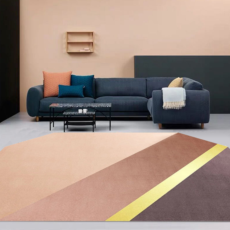 Sikunuo | Novelty Living Room Irregular Carpet in Brown Color Block Rectangular Print Carpet Polyester Stain Resistant Carpet