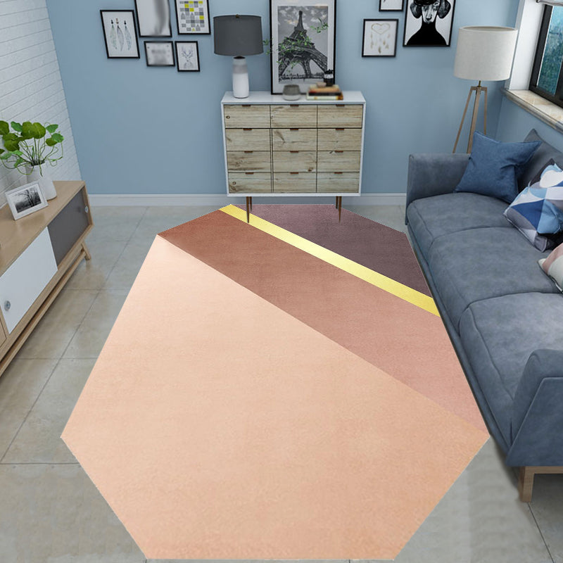 Sikunuo | Novelty Living Room Irregular Carpet in Brown Color Block Rectangular Print Carpet Polyester Stain Resistant Carpet