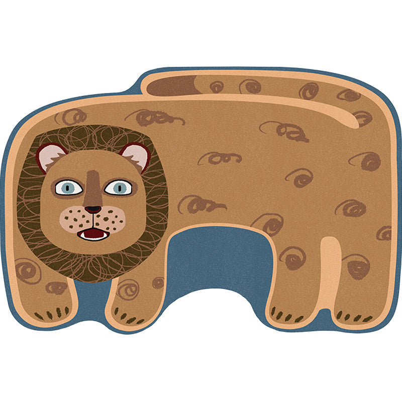 Sikunuo | Kids Irregular Bedroom Carpet in Red and Brown Animal Tiger Lion Leopard Print Carpet Polyester Non-Slip Base Carpet