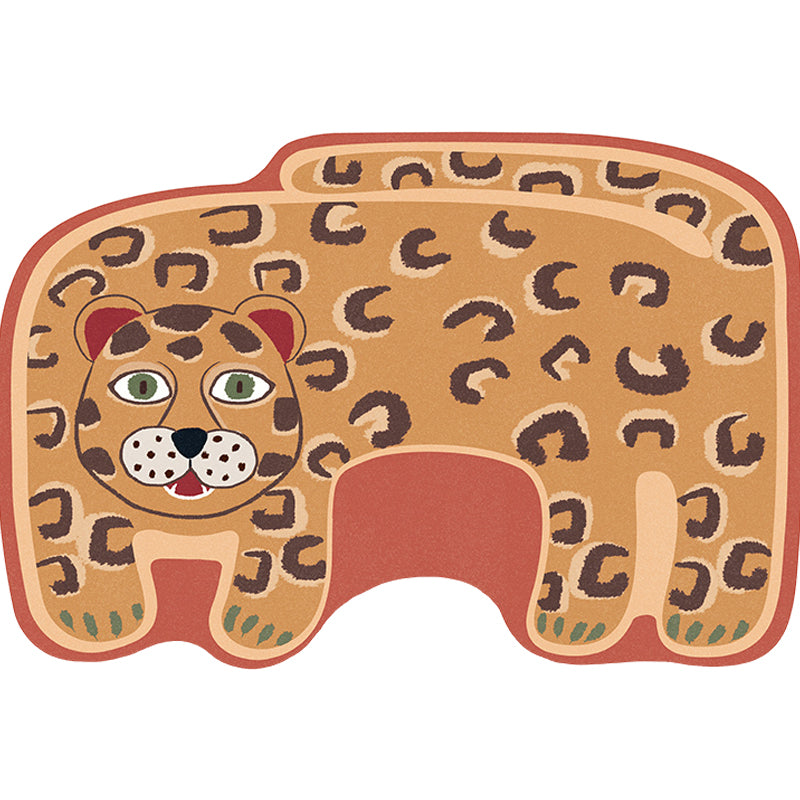 Sikunuo | Kids Irregular Bedroom Carpet in Red and Brown Animal Tiger Lion Leopard Print Carpet Polyester Non-Slip Base Carpet