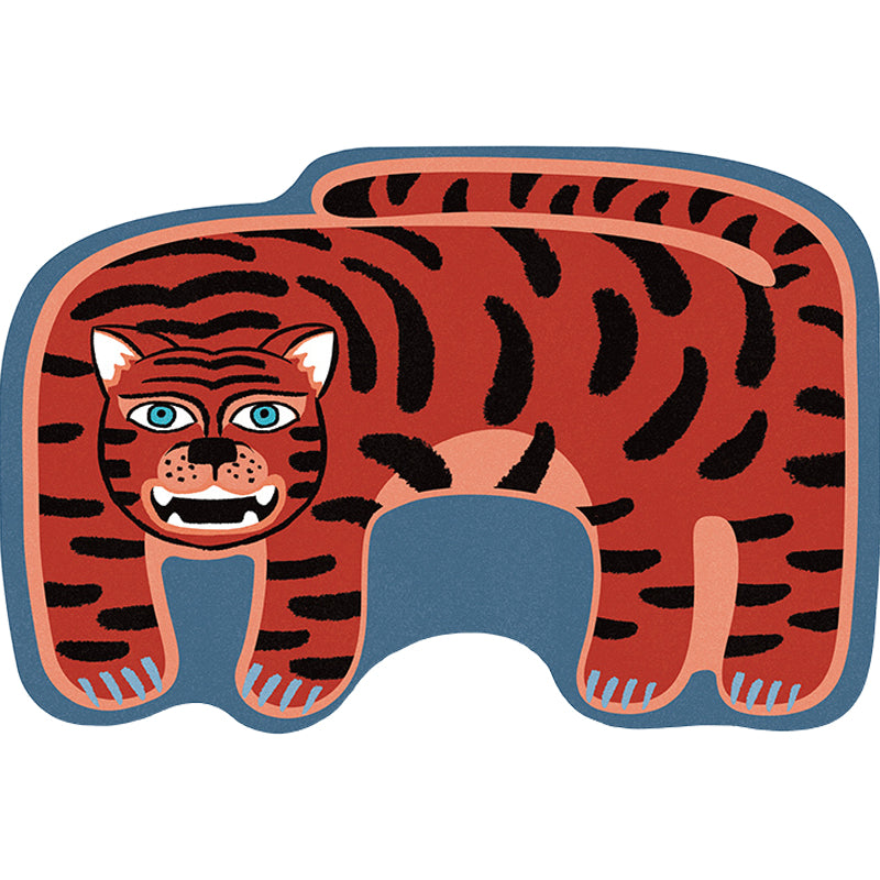 Sikunuo | Kids Irregular Bedroom Carpet in Red and Brown Animal Tiger Lion Leopard Print Carpet Polyester Non-Slip Base Carpet