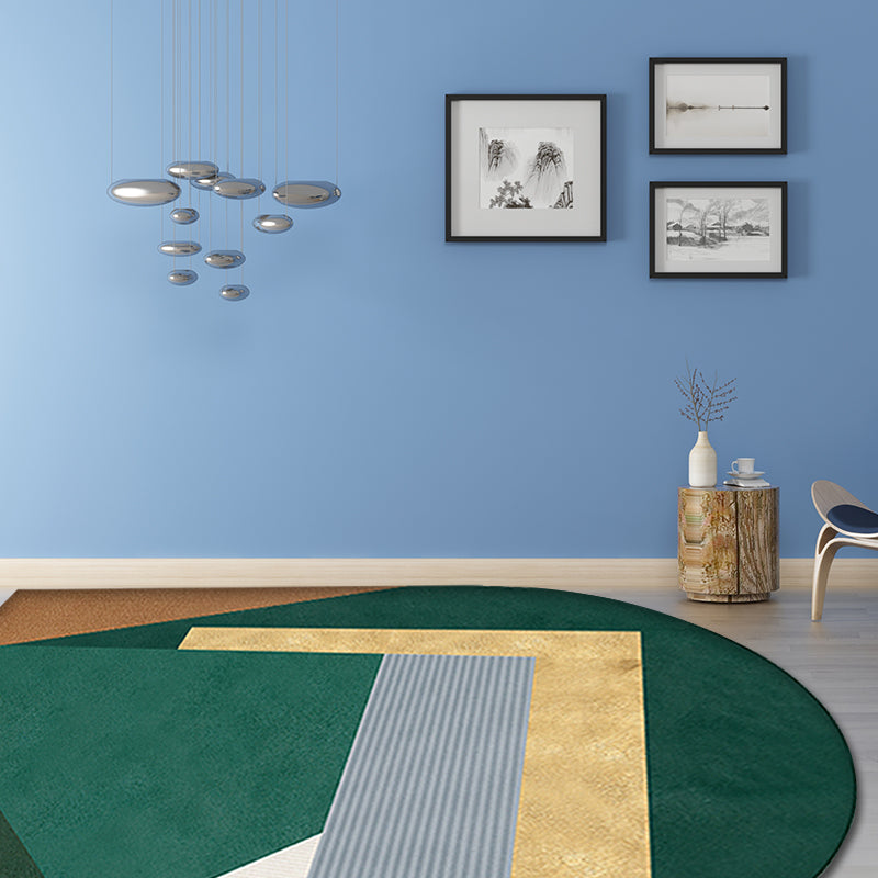Sikunuo | Green Irregular Bedroom Rug Novelty Color Block Pattern Area Rug Polyester Stain Resistant Carpet