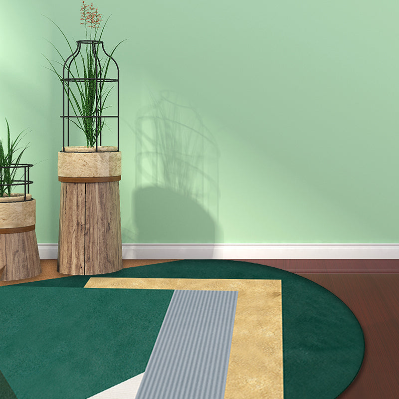 Sikunuo | Green Irregular Bedroom Rug Novelty Color Block Pattern Area Rug Polyester Stain Resistant Carpet