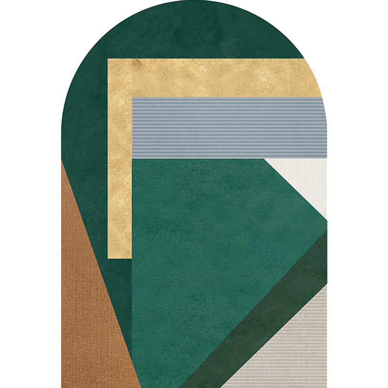 Sikunuo | Green Irregular Bedroom Rug Novelty Color Block Pattern Area Rug Polyester Stain Resistant Carpet