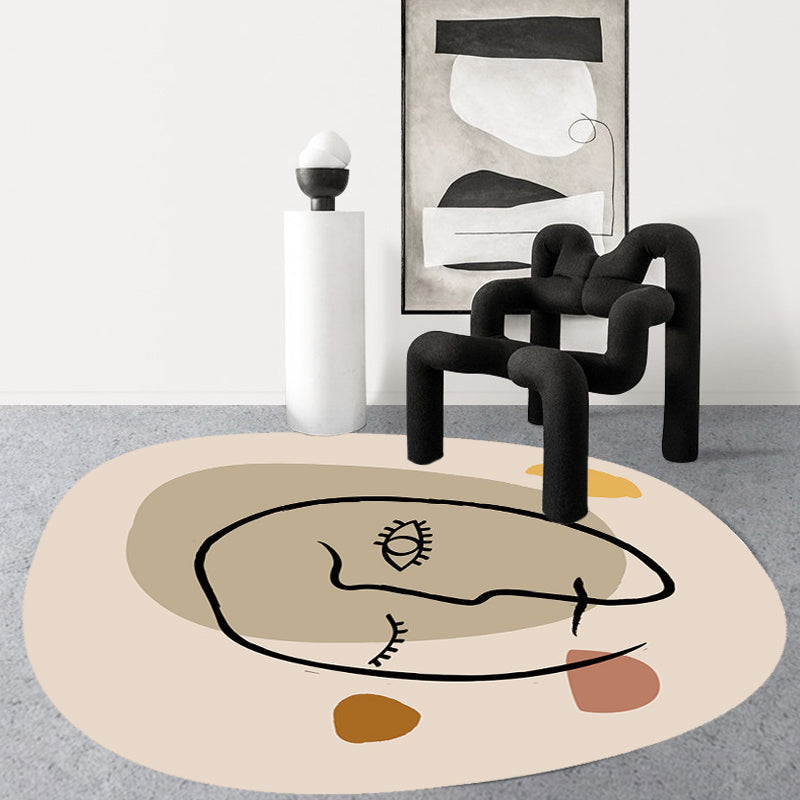 Sikunuo | Scandinavian Novelty Irregular Rug in Ivory Abstract Virgin Pattern Rug Polyester Non-Slip Carpet for Home Decoration