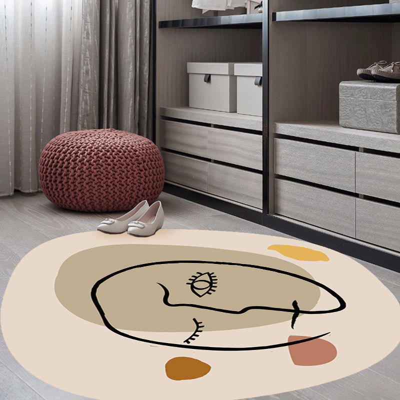 Sikunuo | Scandinavian Novelty Irregular Rug in Ivory Abstract Virgin Pattern Rug Polyester Non-Slip Carpet for Home Decoration