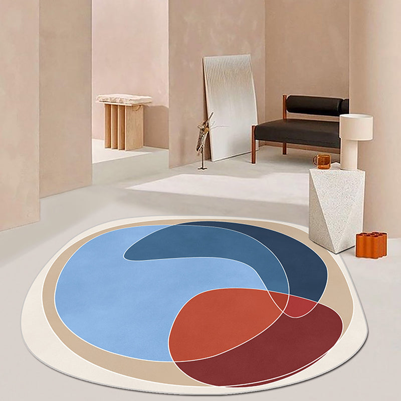 Sikunuo | Orange and Blue Irregular Area Rug Bedroom Novelty Colorblock Pattern Rug Polyester Non-Slip Carpet
