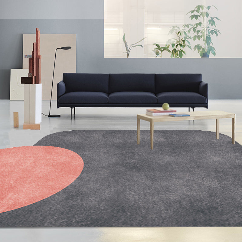 Sikunuo | Novelty Living Room Irregular Carpet in Gray and Pink Color Block Circle Rectangle Print Carpet Polyester Non-Slip Carpet