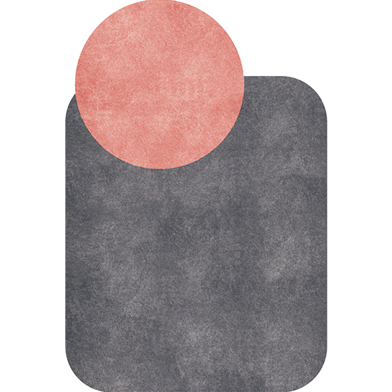 Sikunuo | Novelty Living Room Irregular Carpet in Gray and Pink Color Block Circle Rectangle Print Carpet Polyester Non-Slip Carpet