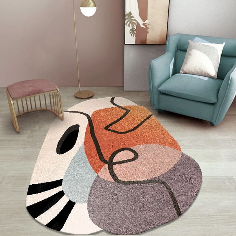 Sikunuo | Simple Novelty Irregular Rug in Brown Abstract Pattern Carpet Polyester Machine Washable Area Rug for Home Decor