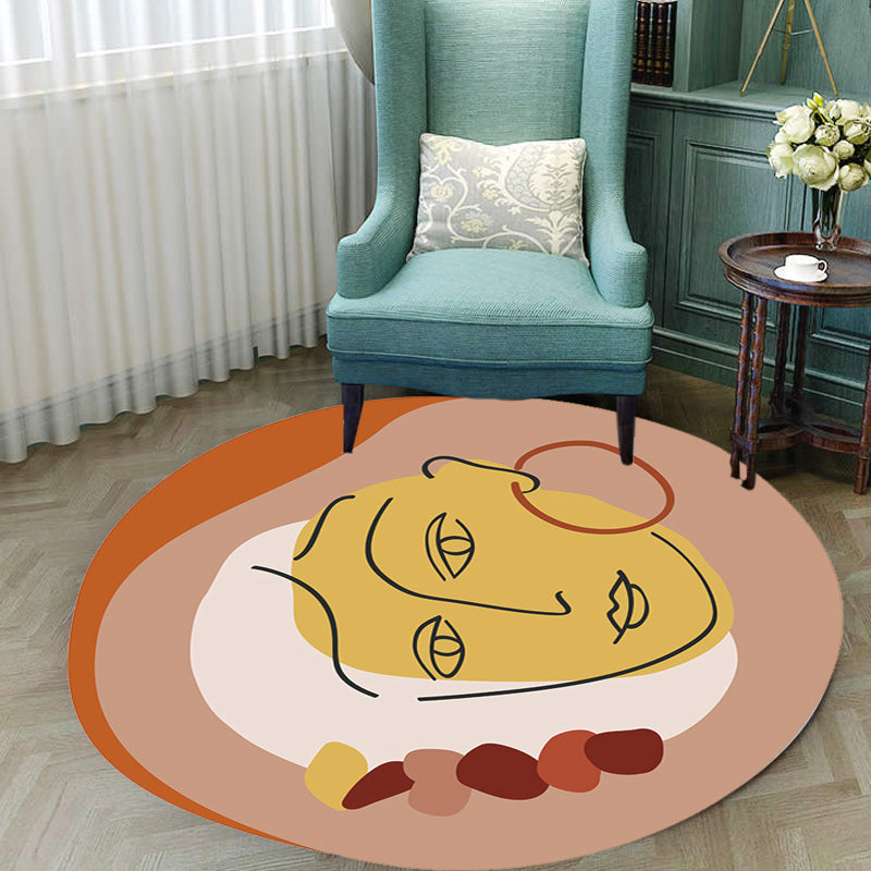 Sikunuo | Novelty Living Room Irregular Carpet in Brown Abstract Virgo Print Carpet Polyester Non-Slip Carpet
