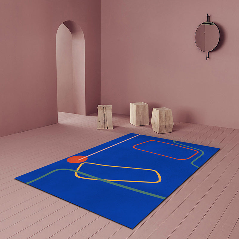 Sikunuo | Nordic Modernism Carpet Blue and Yellow Abstract Carpet Pet Friendly Non-slip Rug for Bedroom