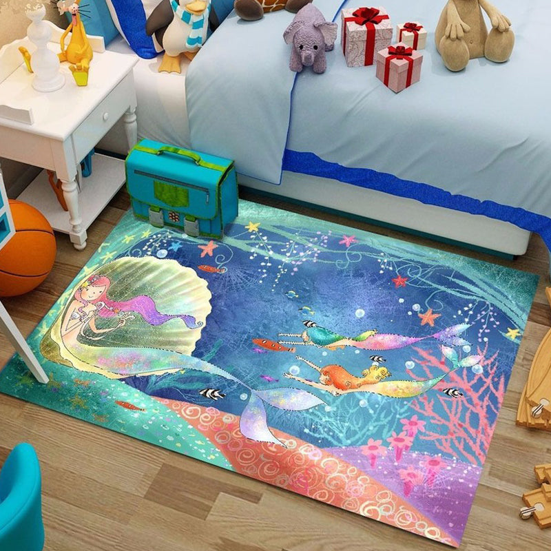 Sikunuo | Beautiful Cartoon Character Pattern Rug Pink and Green Kids Rug Polyester Pet Friendly Washable Non-Slip Back Area Rug for the Children's Room