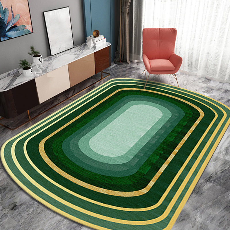Sikunuo | Novelty Living Room Irregular Carpet in Green Color Block Print Carpet Polyester Stain Resistant Area Rug