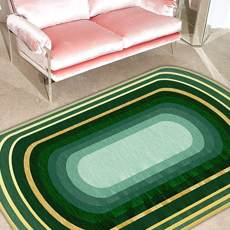Sikunuo | Novelty Living Room Irregular Carpet in Green Color Block Print Carpet Polyester Stain Resistant Area Rug