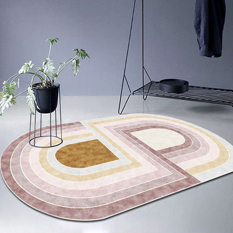 Sikunuo | Pink Bedroom Carpet Novelty Color Block Pattern Area Rug Polyester Machine Washable Carpet