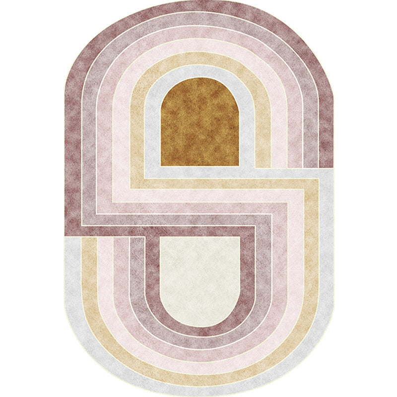 Sikunuo | Pink Bedroom Carpet Novelty Color Block Pattern Area Rug Polyester Machine Washable Carpet