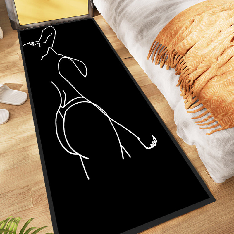Sikunuo | Novelty Abstract Rug Modern Black Polyester Rug Non-Slip Pet-Friendly Area Rug for Bedroom
