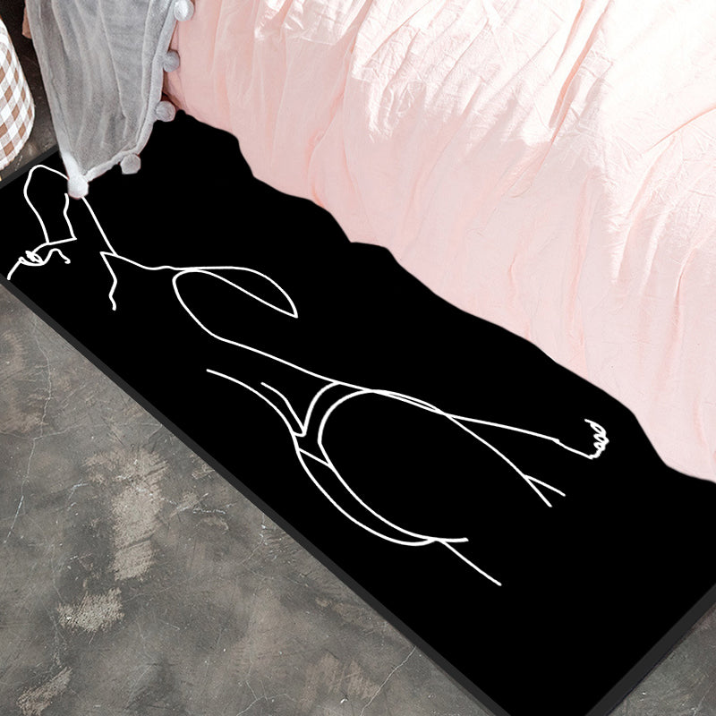 Sikunuo | Novelty Abstract Rug Modern Black Polyester Rug Non-Slip Pet-Friendly Area Rug for Bedroom