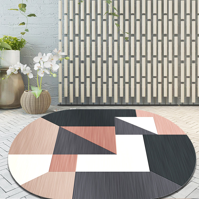 Sikunuo | Novelty Living Room Rug in Gray and Pink Color Block Irregular Shape Printed Rug Polyester Non-Slip Back Rug