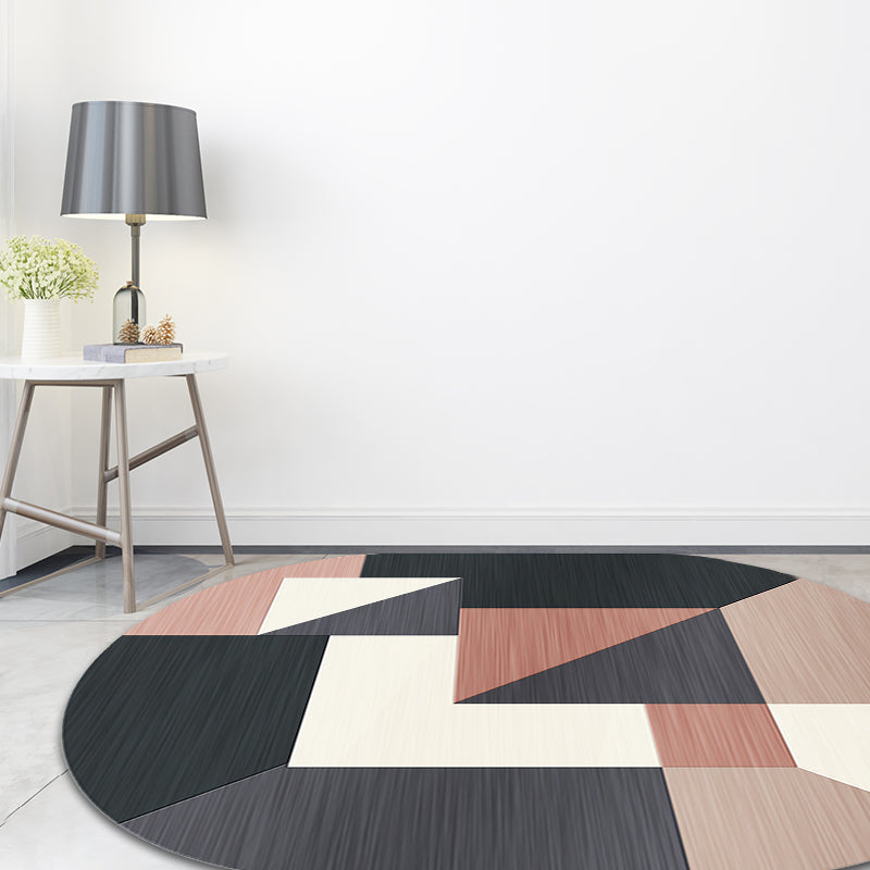 Sikunuo | Novelty Living Room Rug in Gray and Pink Color Block Irregular Shape Printed Rug Polyester Non-Slip Back Rug