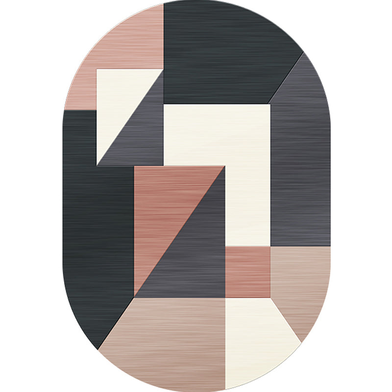 Sikunuo | Novelty Living Room Rug in Gray and Pink Color Block Irregular Shape Printed Rug Polyester Non-Slip Back Rug