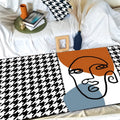 Sikunuo | Unique Black Modernism Carpet Polyester Houndstooth and Character Pattern Carpet Washable Pet-Friendly Carpet for the Living Room