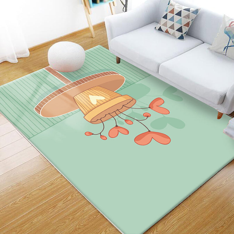 Sikunuo | Unusual heart pattern rug green children's rug polyester pet friendly washable non-slip back rug for the children's room