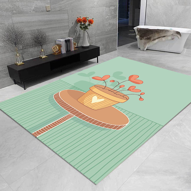 Sikunuo | Unusual heart pattern rug green children's rug polyester pet friendly washable non-slip back rug for the children's room