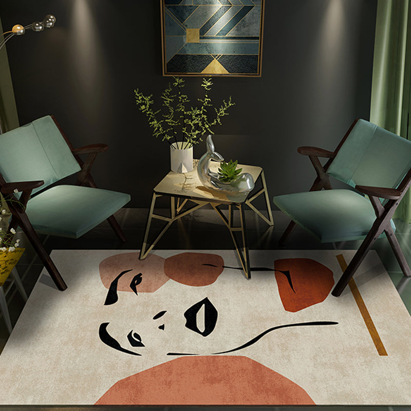 Sikunuo | Contemporary Figure Pattern Carpet Multicolor Polyester Carpet Washable Pet Friendly Area Rug for Bedroom