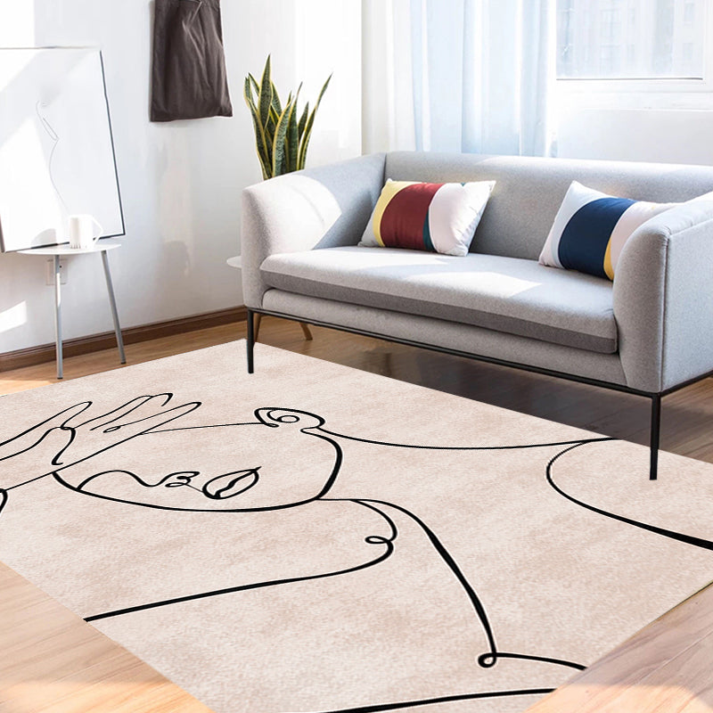 Sikunuo | Contemporary Figure Pattern Carpet Multicolor Polyester Carpet Washable Pet Friendly Area Rug for Bedroom