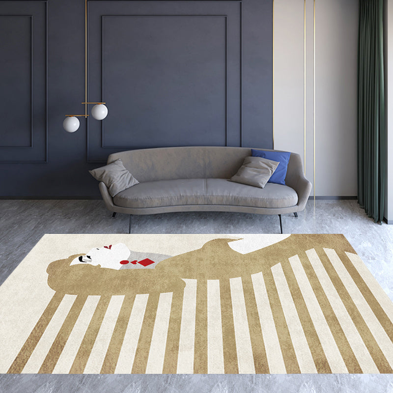 Sikunuo | Contemporary Figure Pattern Carpet Multicolor Polyester Carpet Washable Pet Friendly Area Rug for Bedroom