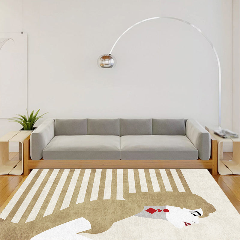 Sikunuo | Contemporary Figure Pattern Carpet Multicolor Polyester Carpet Washable Pet Friendly Area Rug for Bedroom
