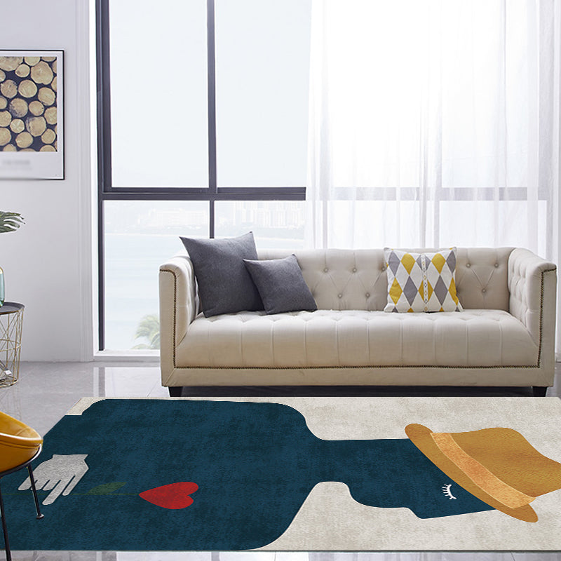 Sikunuo | Contemporary Figure Pattern Carpet Multicolor Polyester Carpet Washable Pet Friendly Area Rug for Bedroom