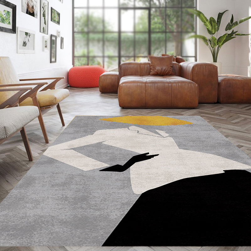 Sikunuo | Contemporary Figure Pattern Carpet Multicolor Polyester Carpet Washable Pet Friendly Area Rug for Bedroom