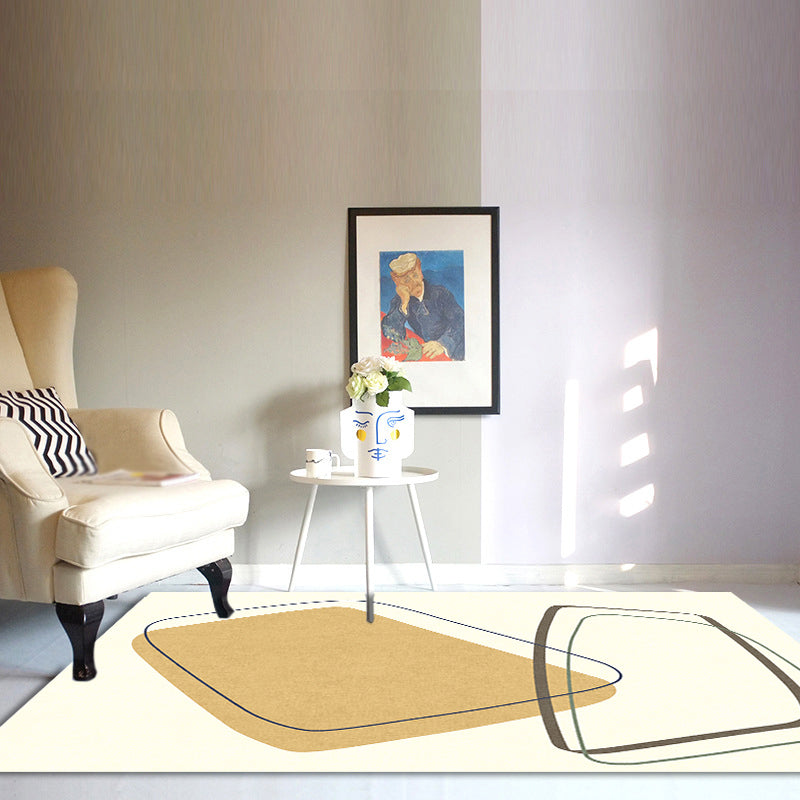 Sikunuo | Unique Casual Carpet Beige Color Block Carpet Washable Pet-Friendly Non-Slip Rug for the Living Room