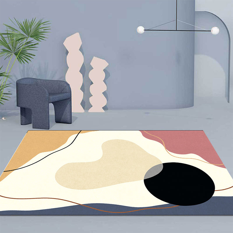 Sikunuo | Unique Casual Carpet Beige Color Block Carpet Washable Pet-Friendly Non-Slip Rug for the Living Room