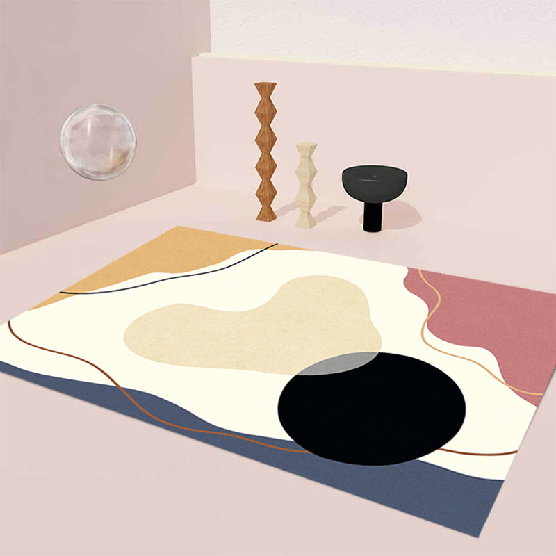Sikunuo | Unique Casual Carpet Beige Color Block Carpet Washable Pet-Friendly Non-Slip Rug for the Living Room