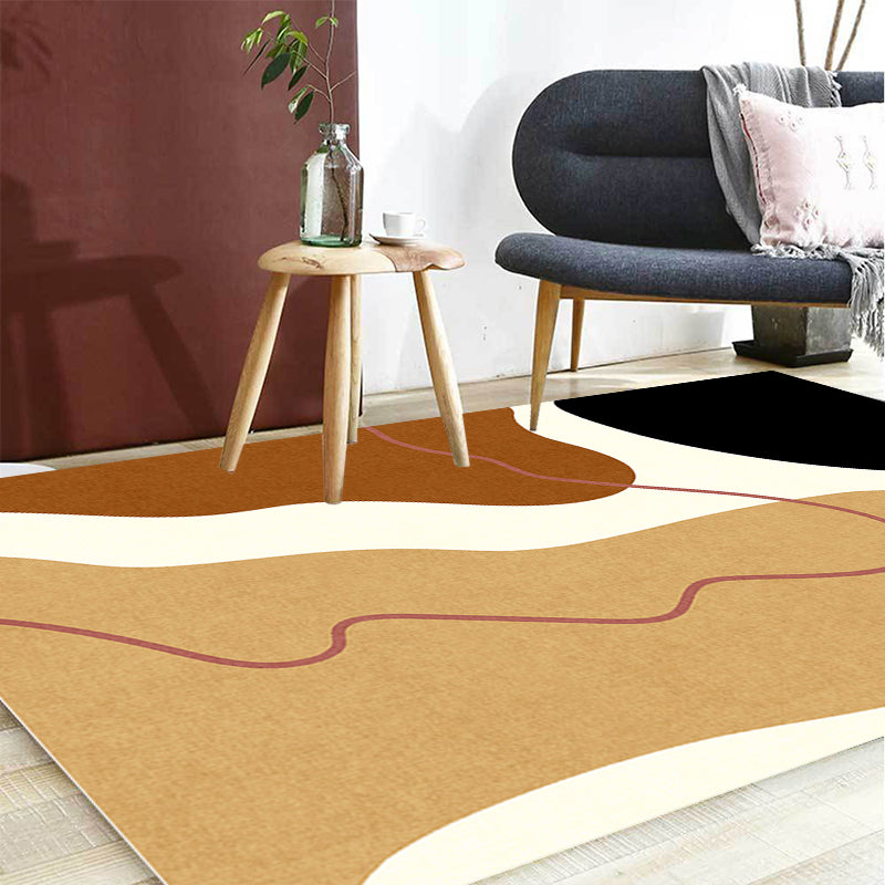 Sikunuo | Unique Casual Carpet Beige Color Block Carpet Washable Pet-Friendly Non-Slip Rug for the Living Room