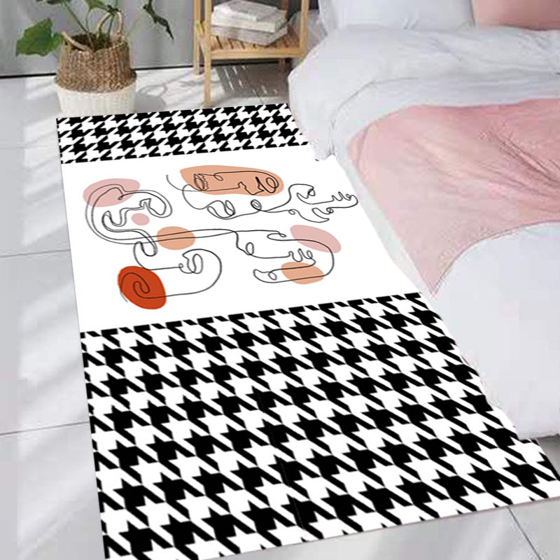 Sikunuo | Pink Houndstooth Pattern Carpet Polyester Modernist Carpet Pet-Friendly Non-Slip Back Carpet for Living Room