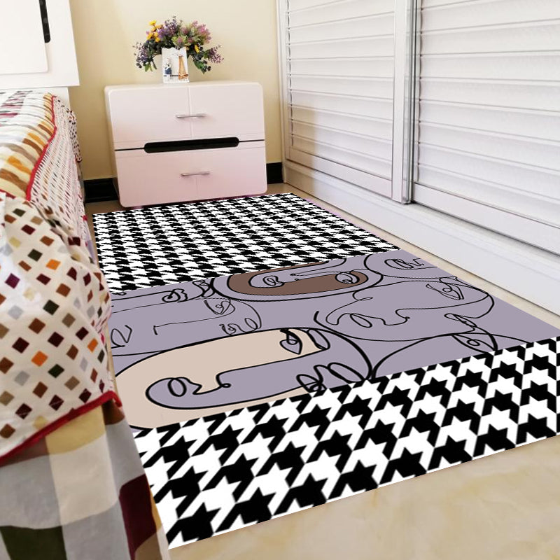 Sikunuo | Pink Houndstooth Pattern Carpet Polyester Modernist Carpet Pet-Friendly Non-Slip Back Carpet for Living Room