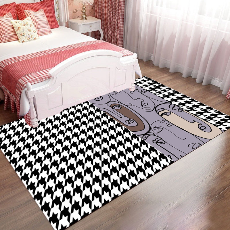 Sikunuo | Pink Houndstooth Pattern Carpet Polyester Modernist Carpet Pet-Friendly Non-Slip Back Carpet for Living Room