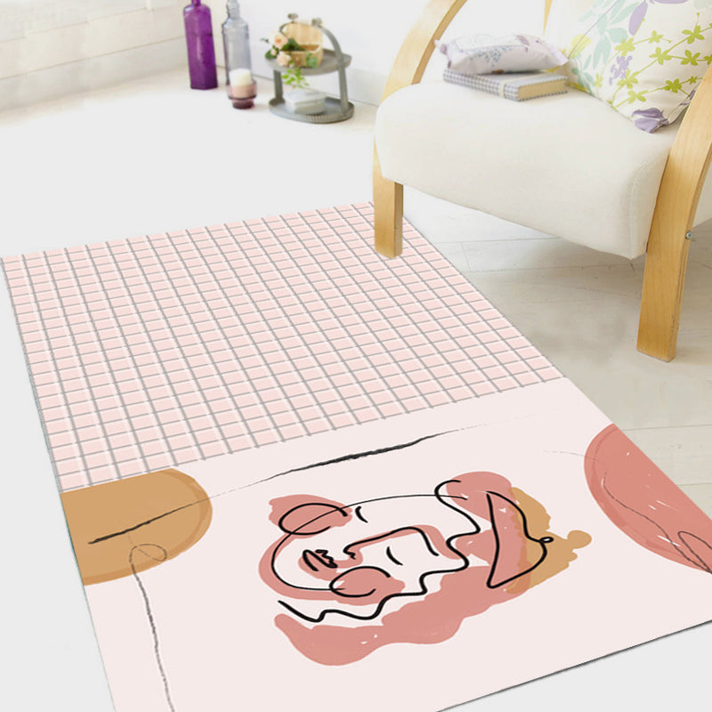 Sikunuo | Pink Houndstooth Pattern Carpet Polyester Modernist Carpet Pet-Friendly Non-Slip Back Carpet for Living Room