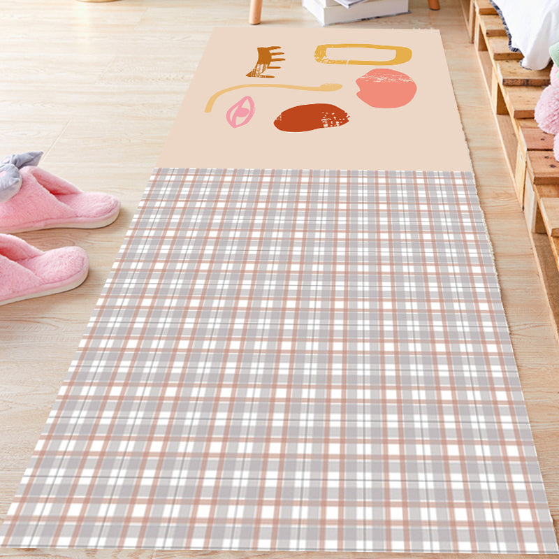 Sikunuo | Pink Houndstooth Pattern Carpet Polyester Modernist Carpet Pet-Friendly Non-Slip Back Carpet for Living Room