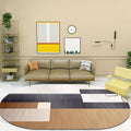 Sikunuo | Novelty living room rug in brown and ivory color box print rug polyester stain-resistant rug