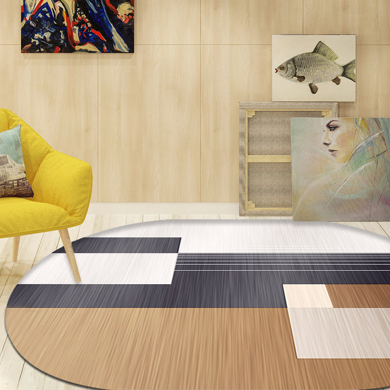 Sikunuo | Novelty living room rug in brown and ivory color box print rug polyester stain-resistant rug