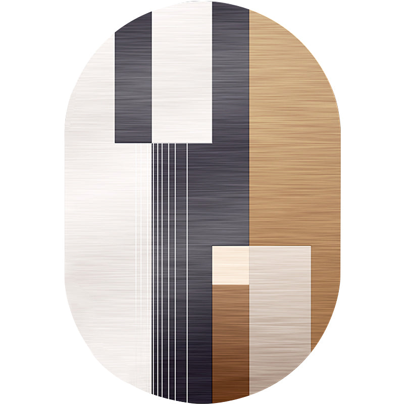 Sikunuo | Novelty living room rug in brown and ivory color box print rug polyester stain-resistant rug
